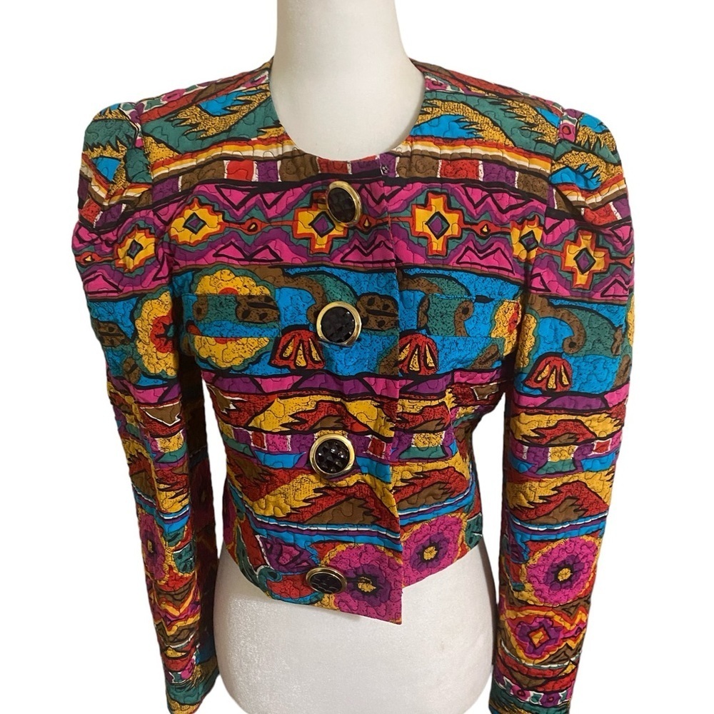 Vintage Silk Ricky Freeman for Teri Jon multi colour career blazer